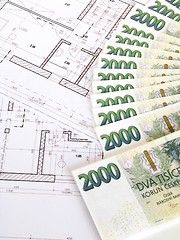 Image showing Money - Czech crowns and plans