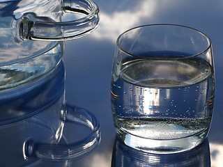 Image showing Glass pot and glass with water