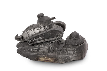 Image showing desk set (inkwell) in form of French tank