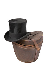 Image showing Top hat (silk hat) of 19th century with cardboard case. 