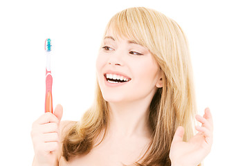 Image showing happy girl with toothbrush