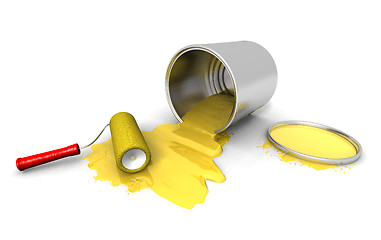 Image showing paint roller, yellow can and splashing