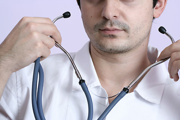 Image showing Portrait of a young doctor with stethoscope.