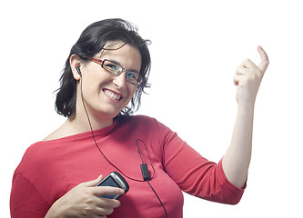 Image showing woman technology mp3 music