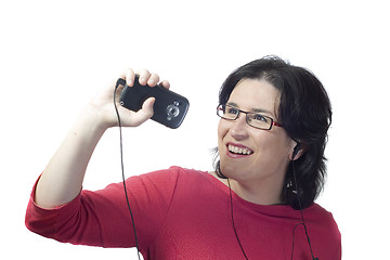 Image showing woman technology mp3 music