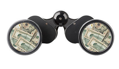 Image showing isolated binoculars with money