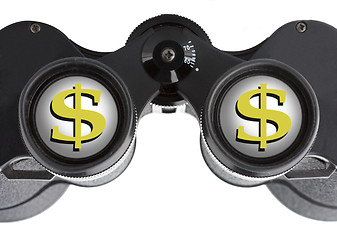 Image showing isolated binoculars with money