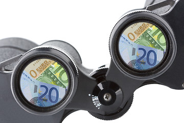 Image showing isolated binoculars with money