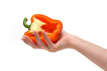 Image showing Cut bulgarian pepper on palm