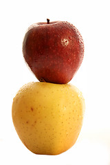 Image showing Yellow and red  apple. Macro