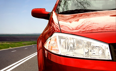 Image showing Green Sport car on a highway