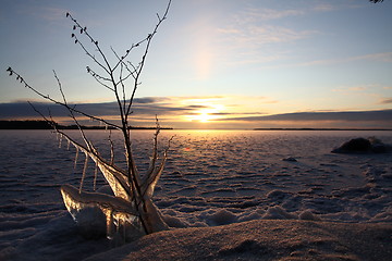 Image showing Sunset over frozen lake