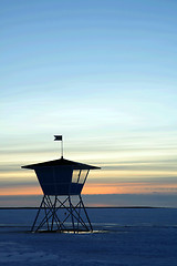 Image showing Sunset over frozen lake