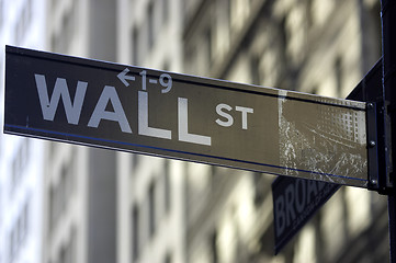 Image showing Wall street sign corner of broadway