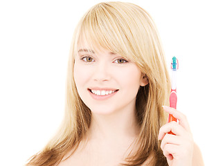 Image showing happy girl with toothbrush