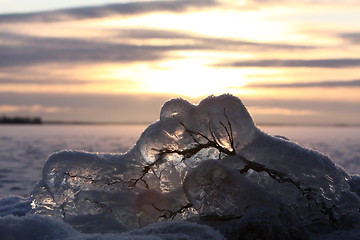 Image showing Sunset over frozen lake