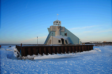 Image showing Sunset over frozen lake