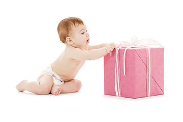 Image showing baby boy with big gift box