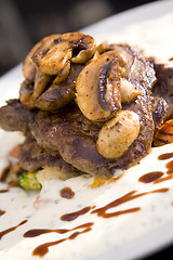 Image showing Juicy steak with mushrooms