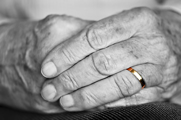 Image showing Old hands with wedding band