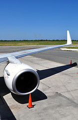 Image showing Air transportation: Jet engine and wing detail