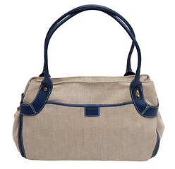 Image showing Beige bag with blue handles