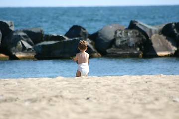 Image showing Toddler alone at the beach