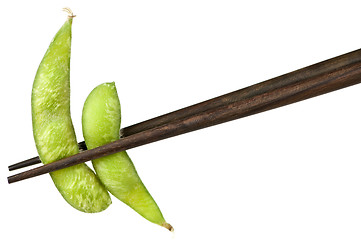 Image showing Soy beans with chopsticks