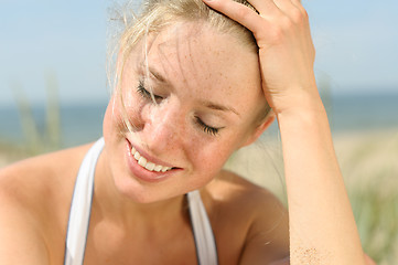 Image showing Portrait of beautiful female on the beach