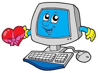 Image showing Cartoon computer with heart