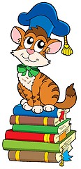 Image showing Cat teacher on pile of books