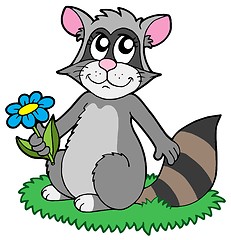 Image showing Cartoon racoon with flower