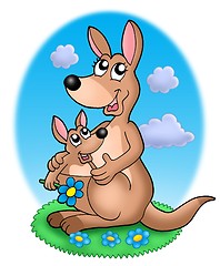 Image showing Pair of kangaroos in grass