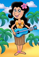 Image showing Hawaiian musician girl on beach