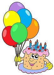 Image showing Birthday cake with balloons