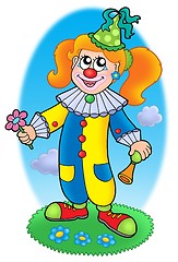 Image showing Cartoon clown girl on meadow