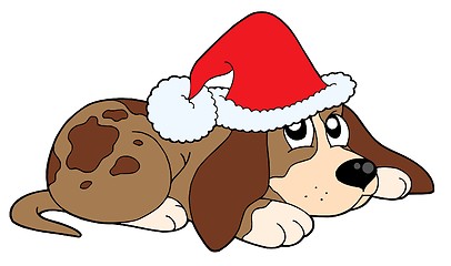 Image showing Cute dog in Christmas cap