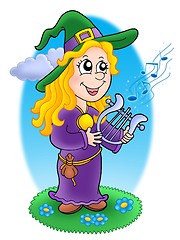 Image showing Cute witch with lyre