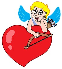 Image showing Cute cupid resting on heart