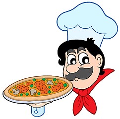 Image showing Cartoon chef with pizza