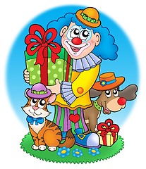 Image showing Circus clown with pets