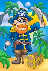 Image showing Pirate with sabre and treasure chest