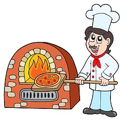 Image showing Chef baking pizza