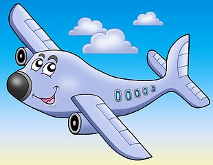 Image showing Cartoon airplane on blue sky