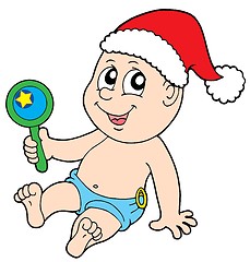 Image showing Christmas baby with rattle