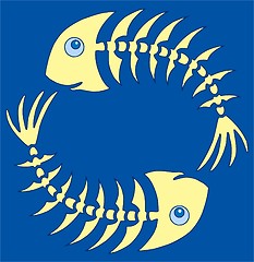 Image showing Pair of yellow fishbones on blue