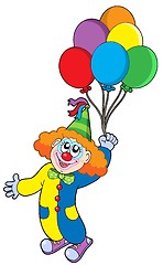 Image showing Flying clown with balloons