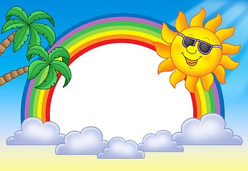 Image showing Frame with Sun and rainbow