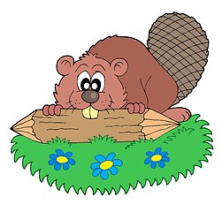 Image showing Beaver with log