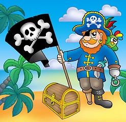 Image showing Pirate with flag on beach